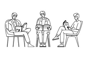lifestyle man reading chair vector, a Person Illustration by pikepicture