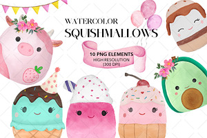 Squishmallows Watercolor Clipart