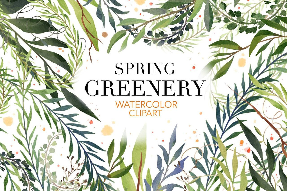Greenery Watercolor Clipart, a Decorative Illustration by NKTKNS (Photo 1 of 7)
