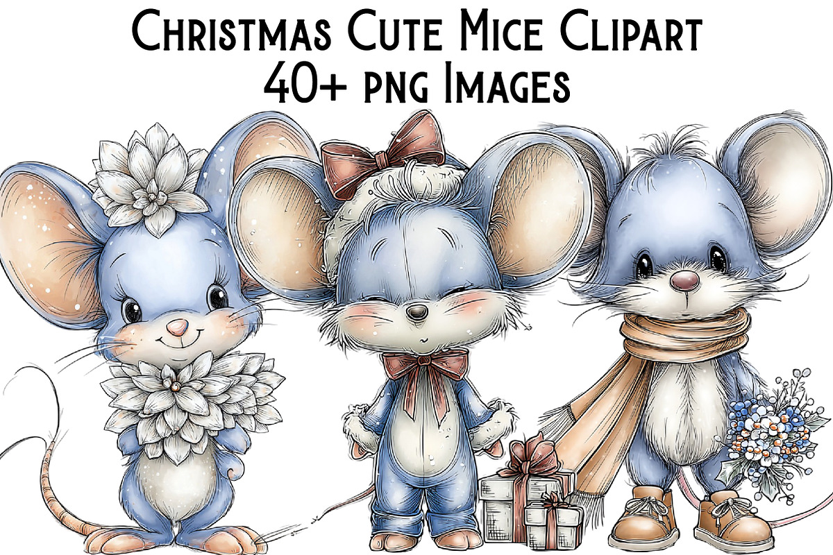 Christmas Cute Mice Clipart Bundle, an Illustration by Pixels.Craft (Photo 1 of 6)