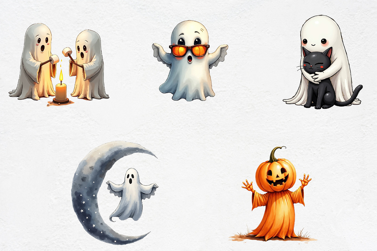 Halloween Cute Ghost Clipart PNG, an Illustration by CrexoraLab (Photo 3 of 5)