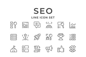 Set line icons of SEO, an Outline Icon by motorama