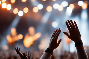 Excited crowd with raised hands, an Arts & Entertainment Photo by MistyDay