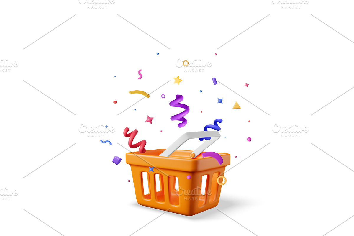 3D Orange Plastic Shopping Basket, an Object Illustration by Abscent