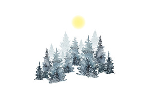 Watercolor landscape of fir trees in, an Illustration by Nenahliadava Design