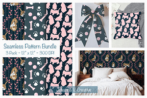 Cute Dog and Paw Print Patterns, an Illustration by Johanna V. Creative