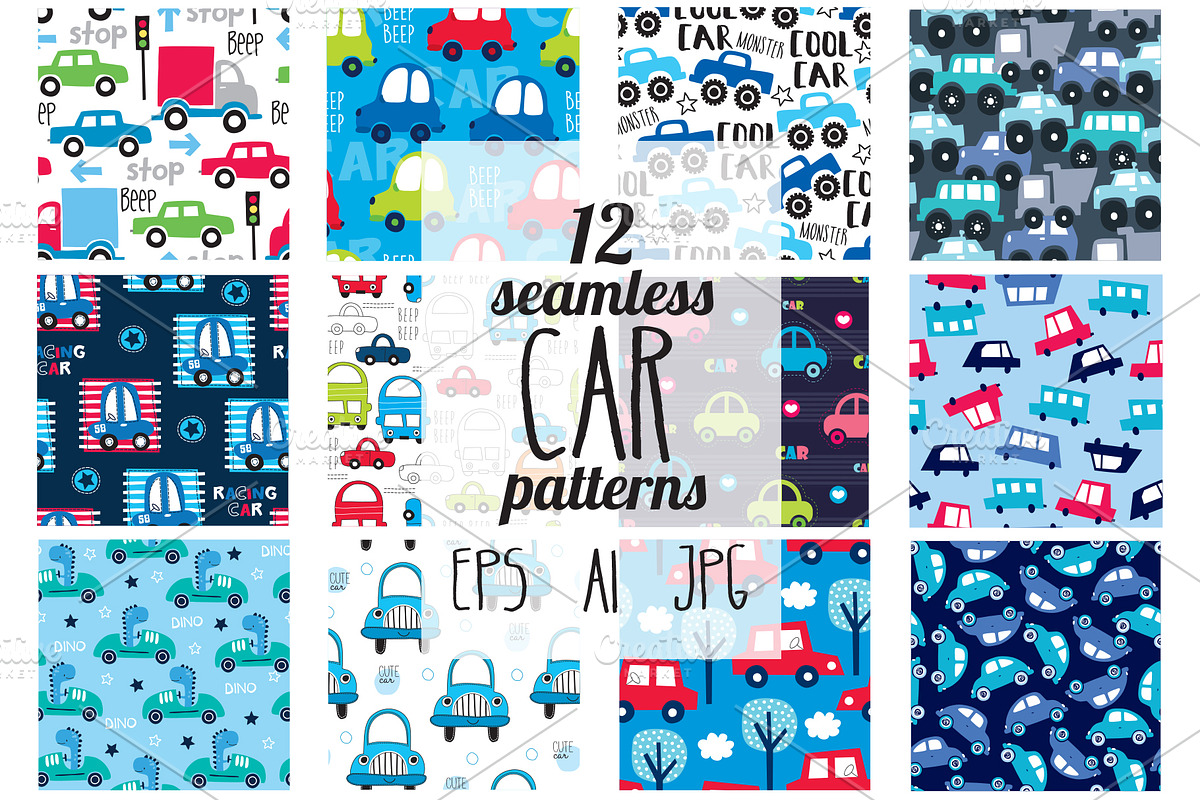 12 car seamless patterns, a Pattern Graphic by Larienn graphic design