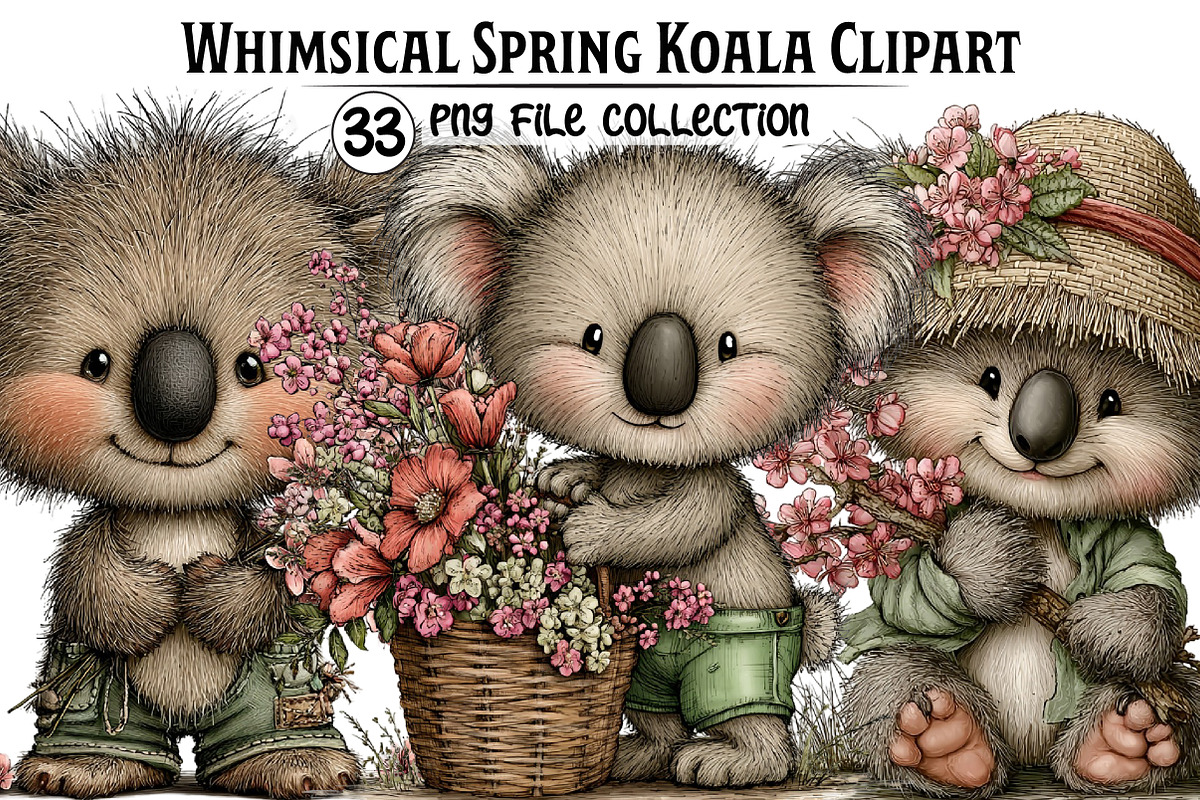 Whimsical Spring Koala Clipart, an Illustration by Dream Creation (Photo 1 of 7)