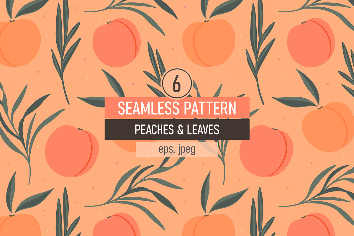 Peaches and leaves seamless pattern, a Pattern Graphic by hanifa_design (Photo 1 of 5)