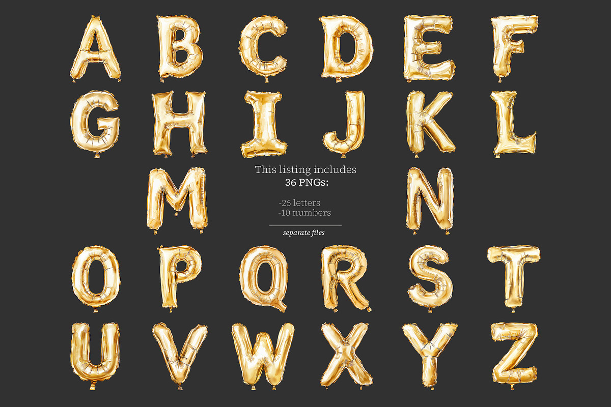 Gold Foil Alphabet Balloon Letters, a Decorative Illustration by GlamArtZhanna (Photo 4 of 5)