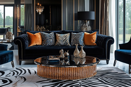 A luxurious Hollywood Glam interior design style living room featuring a dark v, an Arts & Entertainment Photo by Textures & Backgrounds