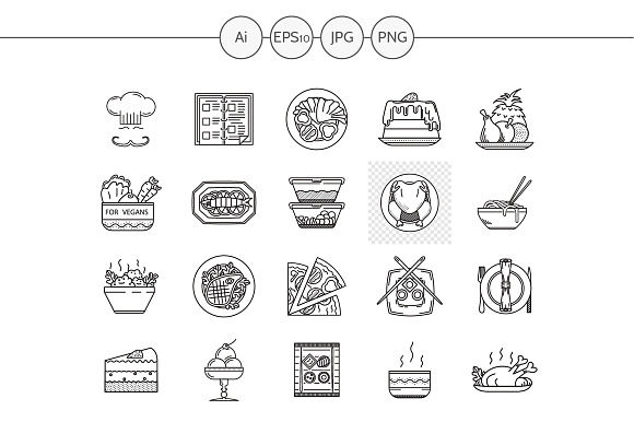 Restaurant Service Line Icons. Set 3