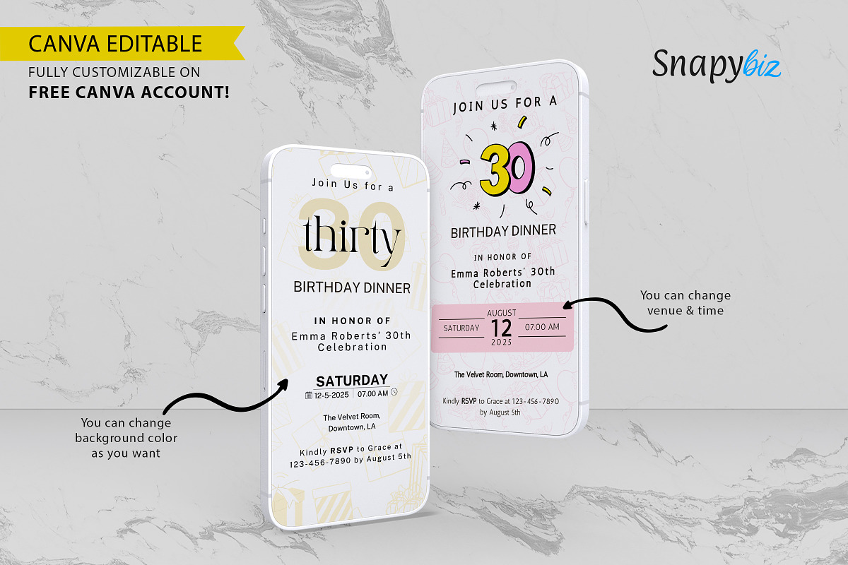 Birthday Dinner Invitation Canva PDF, an Invitation Template by Snapybiz (Photo 2 of 12)