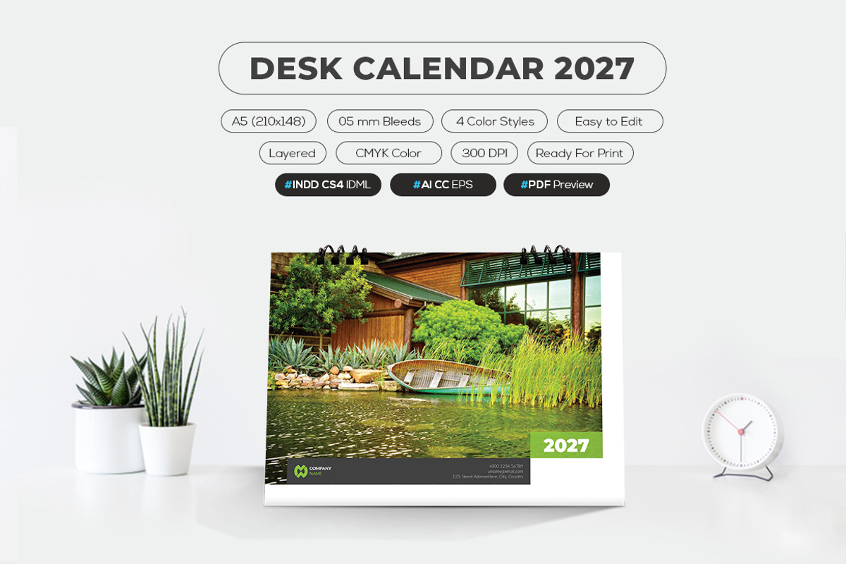 2027 Desk Calendar Printable A5, a Stationery Template by MstArtwork (Photo 5 of 5)
