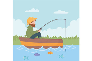 man fishing cartoon, a Person Illustration by studiogstock