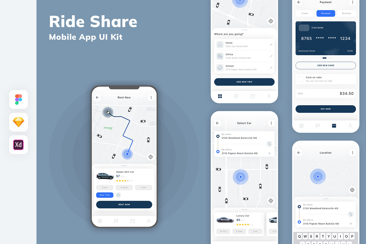 Ride Share Mobile App UI Kit, an UI Kit Template by uicube
