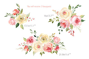 Blush Watercolor Flowers Roses Peony