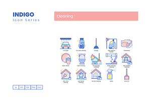 65 Cleaning Icons - Indigo Series