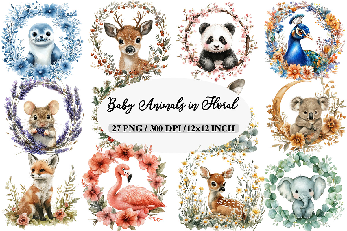Baby Animals Floral Wildlife Frames, an Illustration by Daily.Designs (Photo 1 of 6)