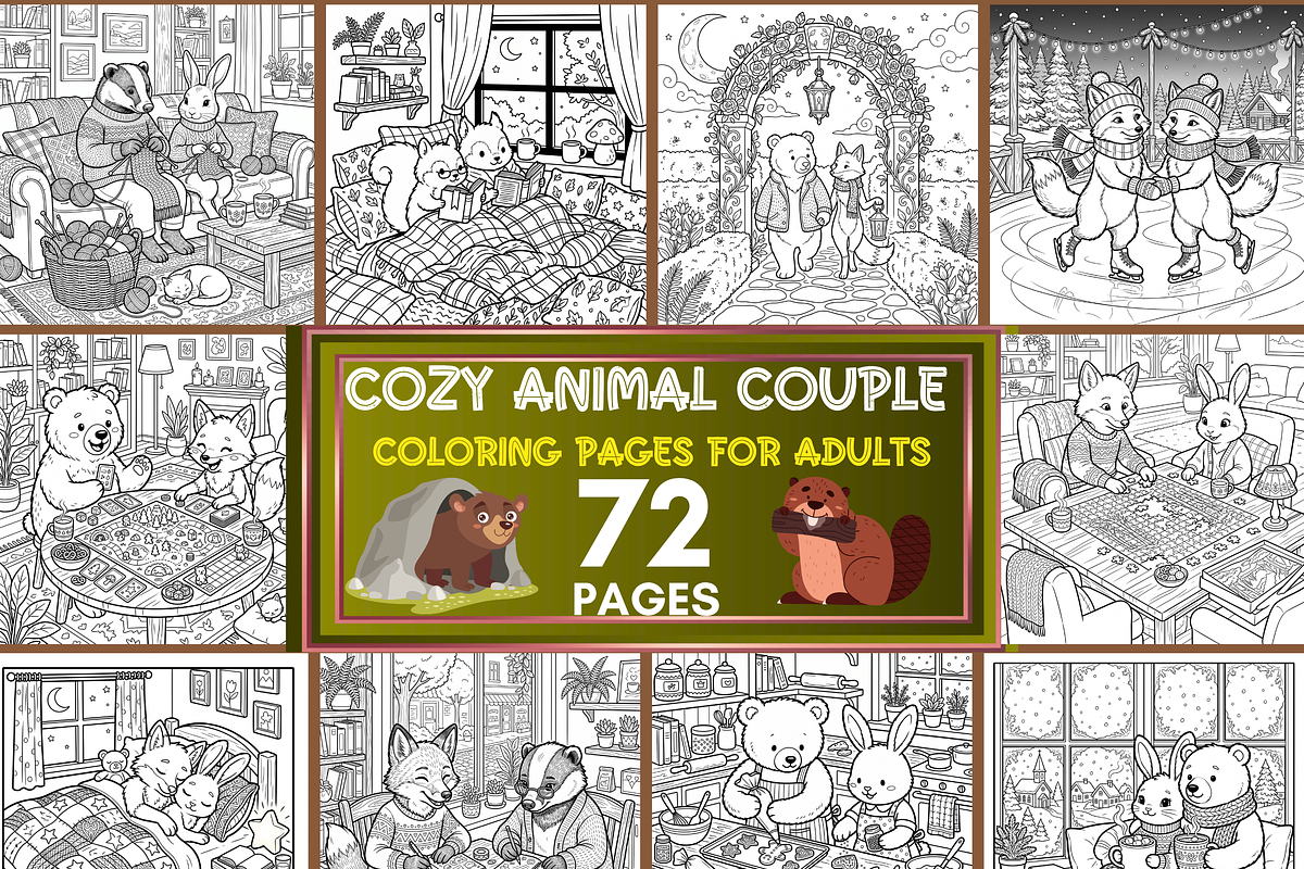 Cozy Animal Couple Coloring Pages, a Brochure Template by LA Design (Photo 1 of 10)
