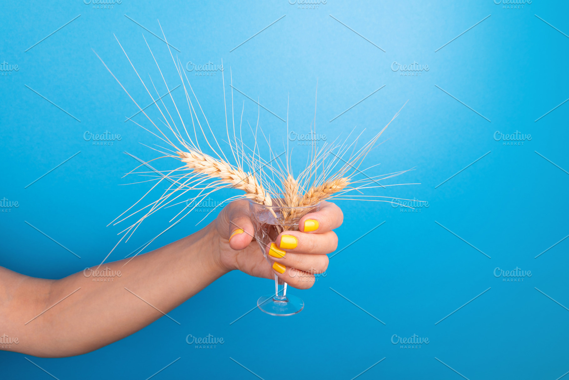 Woman's hand with yellow nails holding a crystal glass filled w, a Food & Drink Photo by Ales Munt