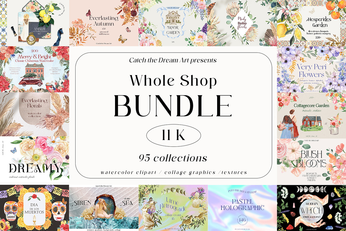 BUNDLE 95 in 1 - 11000 Watercolor, a Decorative Illustration by Catch the Dream Art (Photo 1 of 96)