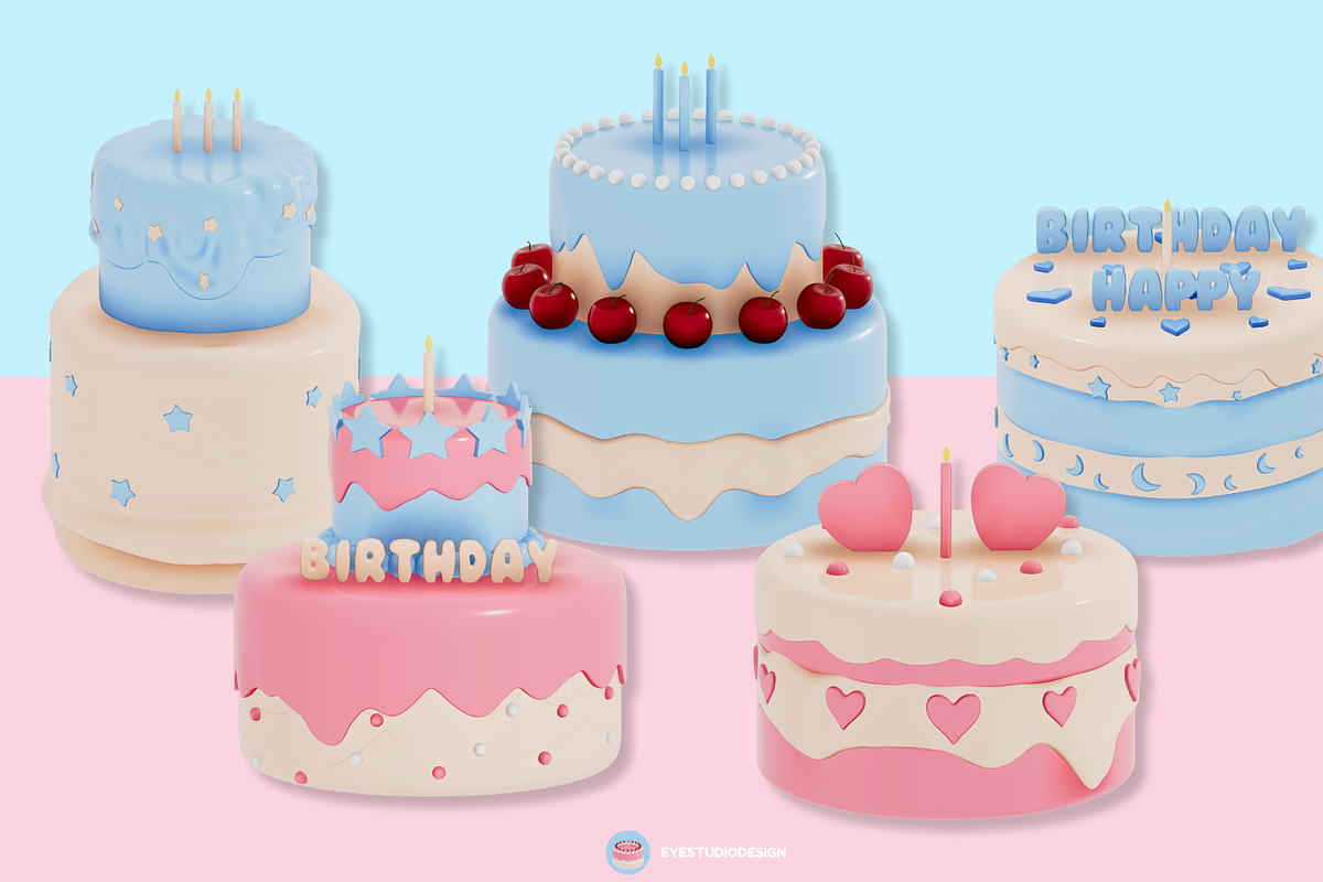 Birthday Cake 3D Clipart Set, a Food Illustration by Eyestudio (Photo 5 of 5)