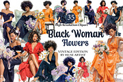 Black Woman Flowers Clipart, an Illustration by DreamArtGraphic (Thumbnail 1 of 4)