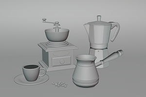 3D Set Of Objects For Making Coffee.