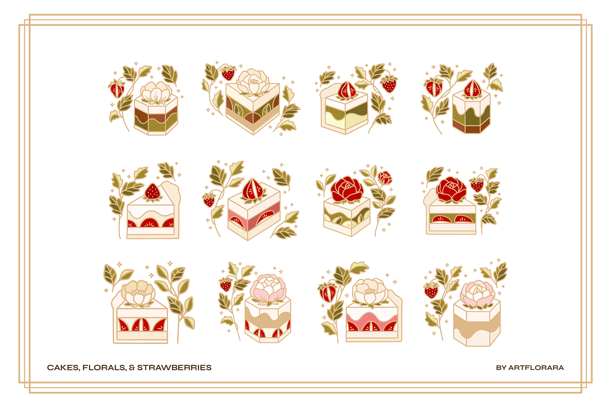 Sweet Cakes - Elements & Patterns, a Food Illustration by Artflorara (Photo 6 of 12)