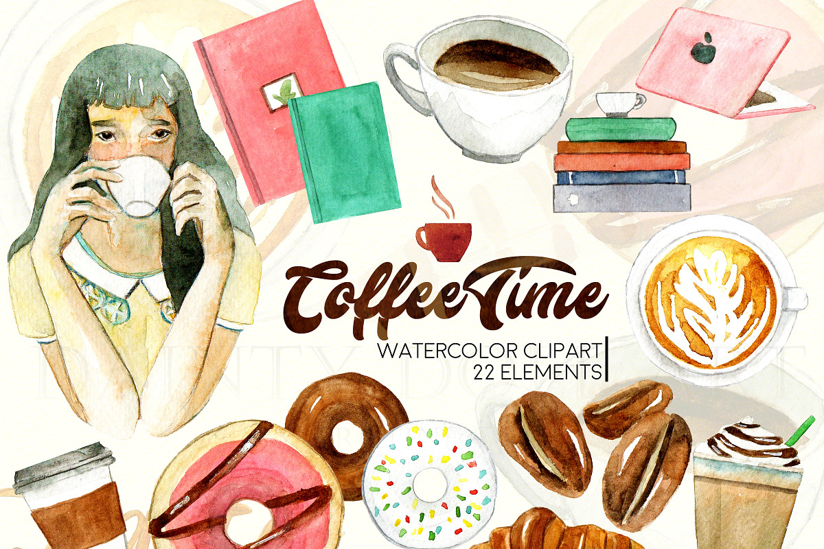 Watercolor Coffee Cafe Clipart, an Illustration by Dainty Doll Art