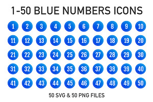 1-50 Blue Round Number Icons