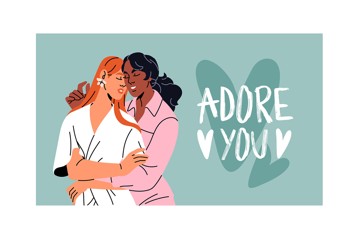 Diverse couples kiss, hug set, cards, a Person Illustration by PaperTrident (Photo 14 of 14)