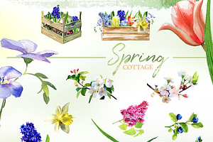 Watercolor Spring Cottage Clipart