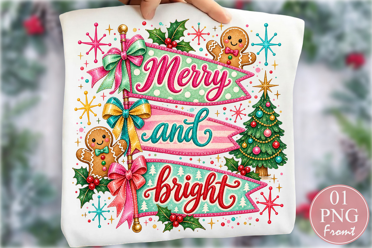 Merry and Bright Christmas PNG, a Seasonal Illustration by Rose Art (Photo 1 of 4)