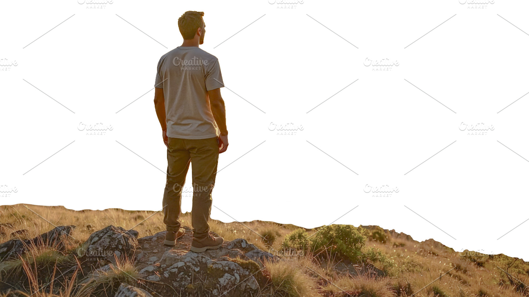 Man standing alone at sunrise on a hilltop isolated photo, a Person Photo by DanFLCreativo