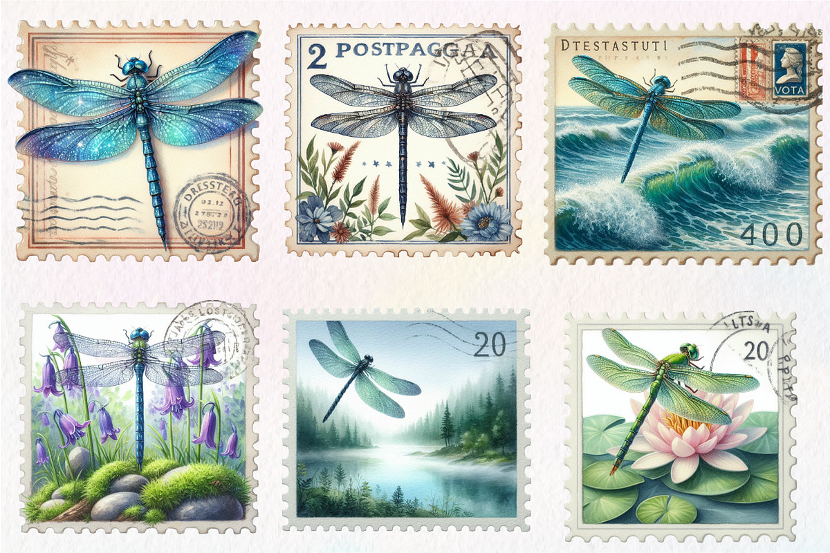 Dragonfly Postage Stamps Clipart, an Illustration by CreationArt (Photo 5 of 5)