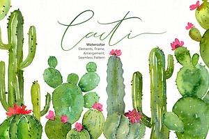 Watercolor Green Cacti Png