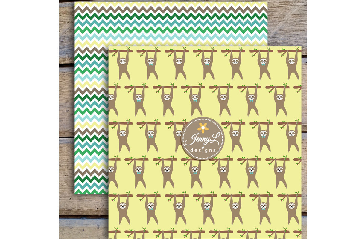 Sloth Boy Digital Paper & Clipart, a Pattern Graphic by JennyL Designs (Photo 2 of 4)