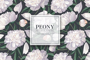 "White Peonies" Seamless Pattern