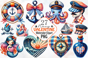 Navy Valentine Sublimation Clipart, an Illustration by RobertsArt