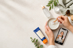 Skincare routine setup with sunscree, a Photo by Dvoevnore photos