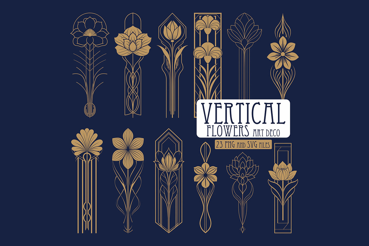 23 Art Deco Vertical Flowers, a Decorative Illustration by Stanislav Kharchevskyi (Photo 1 of 3)