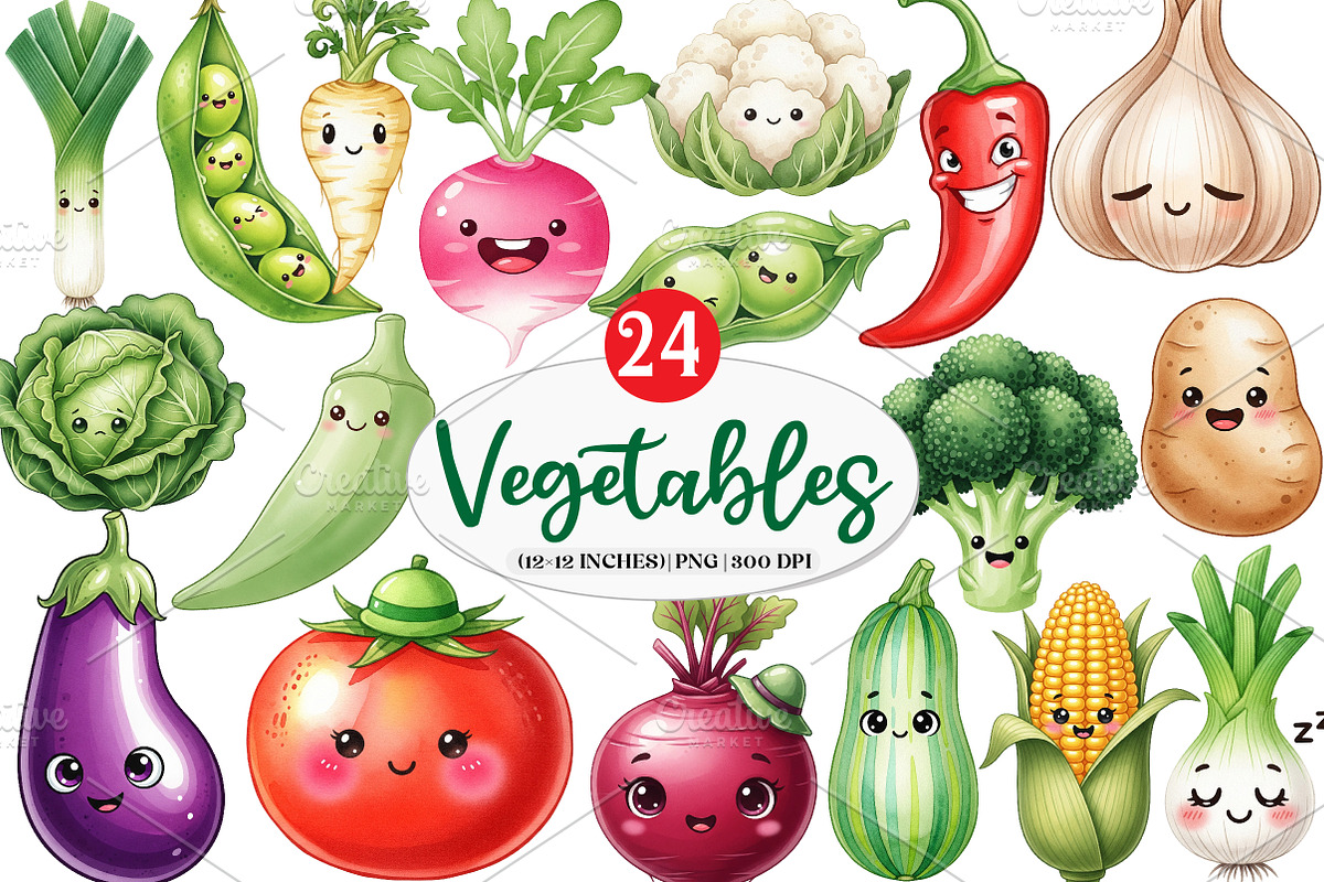 Watercolor Vegetables Clipart, an Illustration by Watercolor design (Photo 1 of 4)