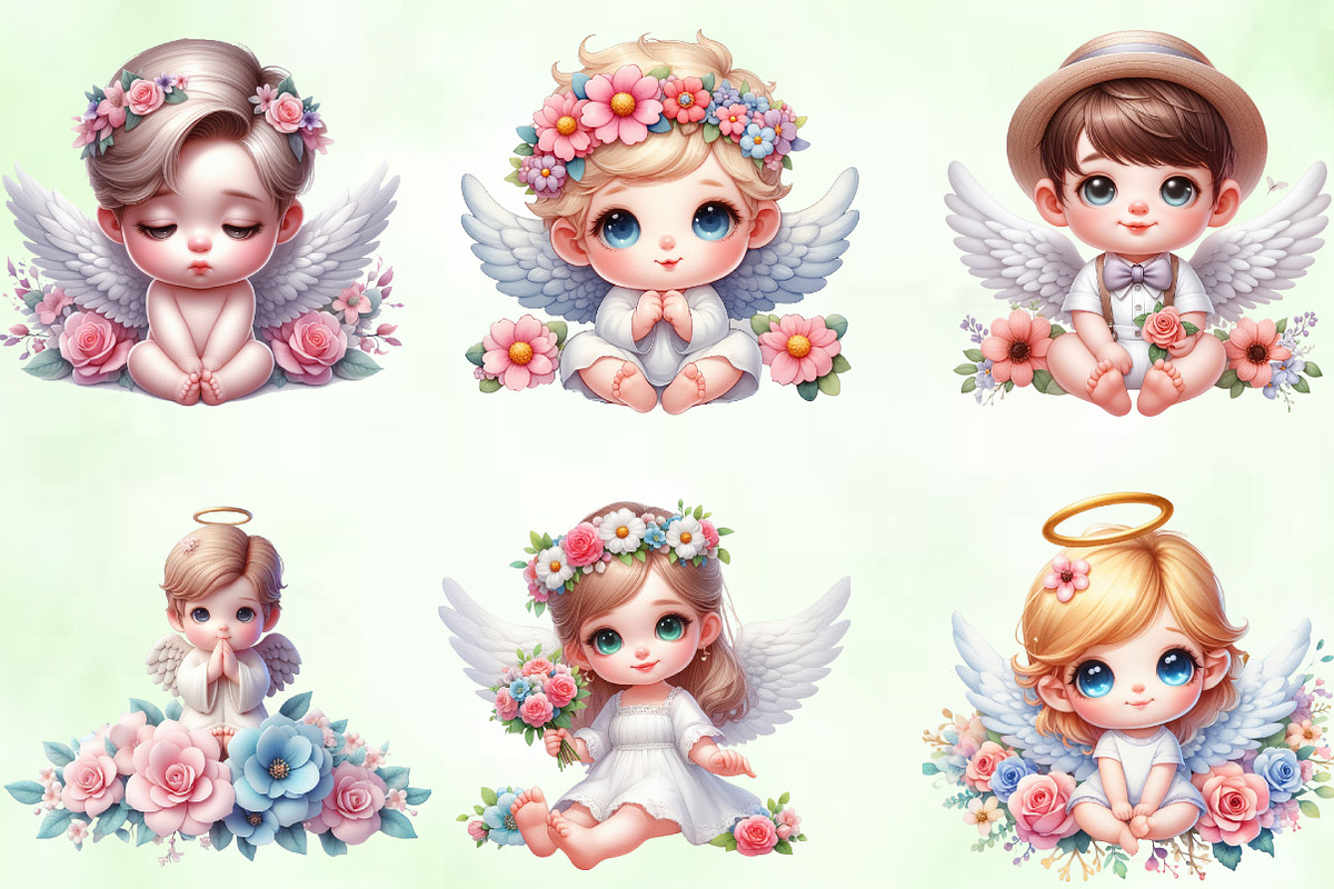 Cute Baby Angel With Flower Clipart, a Work Illustration by Craft Nest