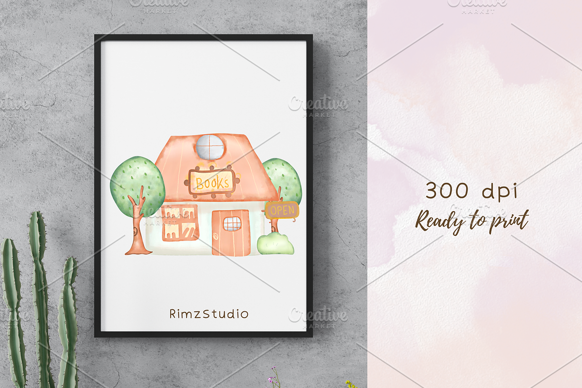 Watercolor Countryside Homes, Trees, an Education Illustration by RimzStudio (Photo 3 of 4)