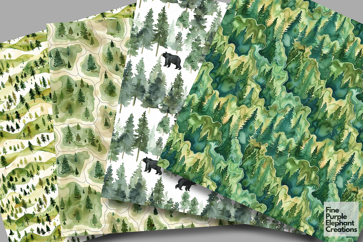 Watercolor Forest Camping Green Tree, a Pattern Graphic by Fine Purple Elephant (Photo 2 of 5)