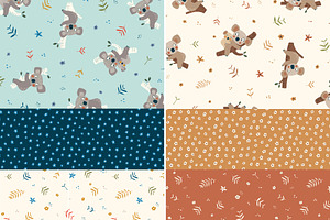 Koala Seamless Pattern & Clipart