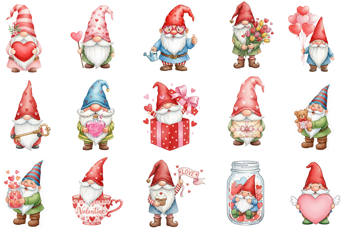 Watercolor Valentines Day Gnome Clip, an Illustration by Designking (Photo 3 of 4)