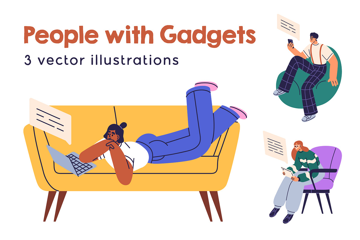 People being online with gadgets set, a Person Illustration by Good Studio (Photo 1 of 4)